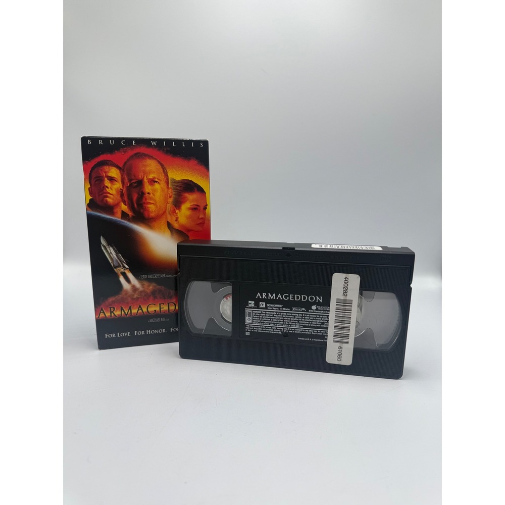 Armageddon VHS 1998 Movie Bruce Willis Ben Affleck Michael Bay Blockbuster Case